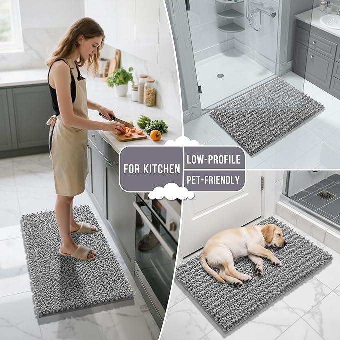 Yimobra Bathroom Runner Rug 70x24 Inch - Extra Long Non Slip Chenille Bath Mat, Soft & Absorbent, Machine Washable Shaggy Hallway Carpet for Vanity Tub Shower, Gray Home Decor Accessories - ModernBath
