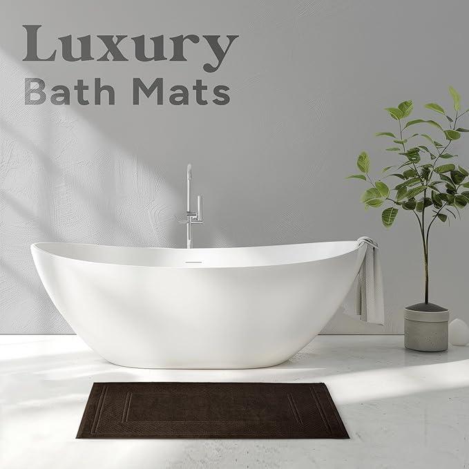 Avalon Towels Brown Bath Mat - 100% Cotton Set of 2 Absorbent Bathmat - Bathroom Mats Quick Dry Bath Mats for Bathrooms (22x34 Inches) - ModernBath
