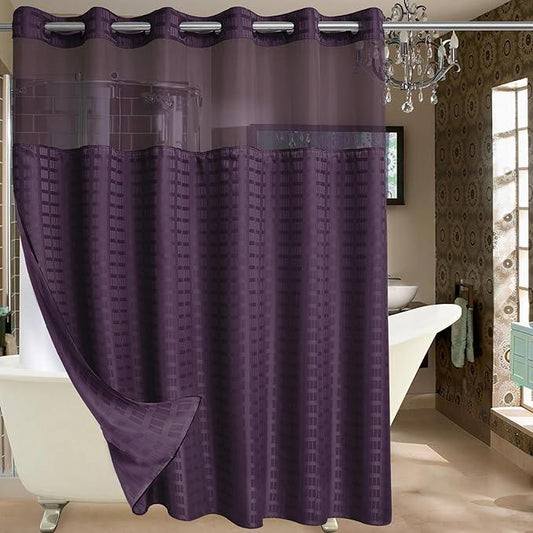 Conbo Mio Extra Wide No Hook Shower Curtain with Snap in Liner Set, 108" x 74" Hotel Luxury Purple Shower Curtains for Bathroom with See Through Top Window, Waterproof, Washable 108W x 74H - ModernBath