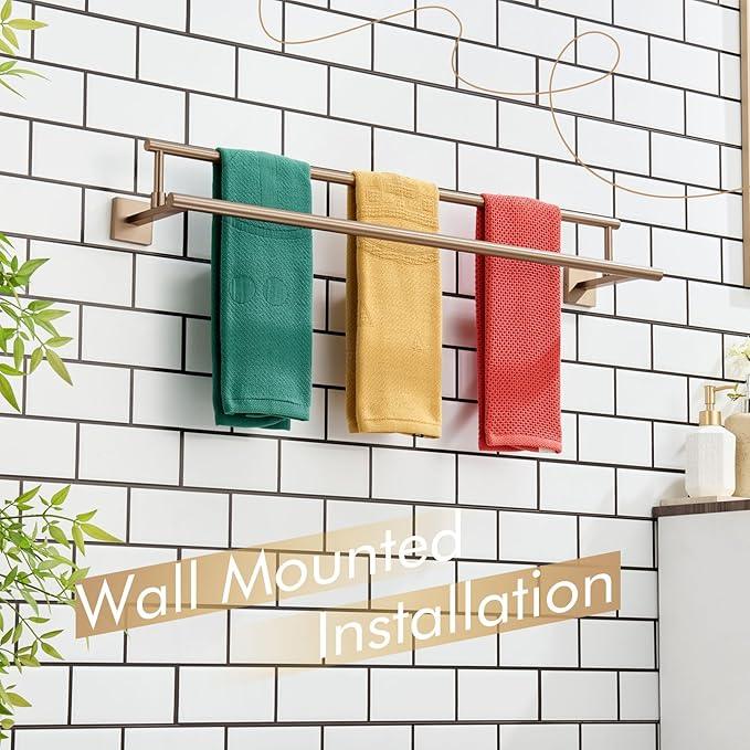 KOKOSIRI Towel Bars 32-Inch Bathroom Towel Holder Champagne Bronze Double Bath Towel Racks Wall Mounted Stainless Steel B5009CPG-L32 - ModernBath