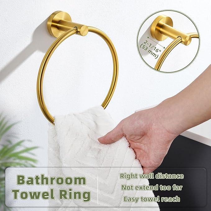 APLusee Towel Ring for Bathroom Wall, Brushed Gold Hand Towel Ring Holder, Heavy Duty SUS 304 Stainless Steel Modern Bathroom Accessories - ModernBath