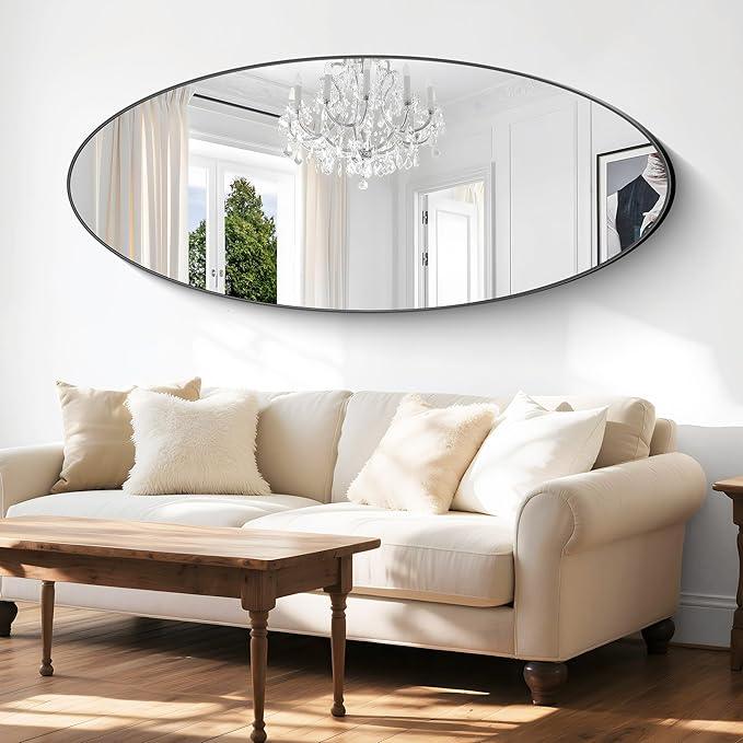 Bathroom Mirrors, 24" x60" Black Mirrors, Oval Vanity Mirrors, Metal Framed Wall Mounted Mirrors, Vertical/Horizontal Mirror for Bathroom Bedroom Entryway Living Room - ModernBath