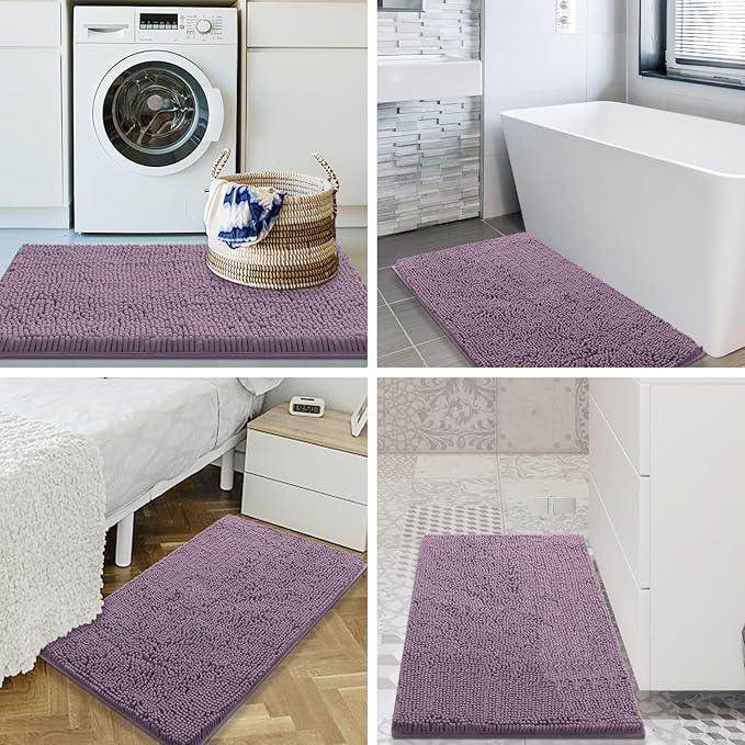 Smiry Luxury Chenille Bathroom Rugs 24x16, Extra Soft and Absorbent Shaggy Bath Mat, Machine Washable, Non-Slip Plush Carpet Runner for Tub, Shower, and Floor, Home Decor Accessories, Deep Plum - ModernBath