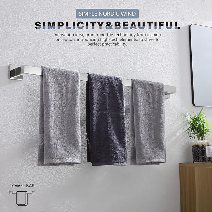 KOKOSIRI 32-Inch Single Towel Bar, Bathroom Kitchen Towel Holder, Wall Mounted SUS304 Stainless Steel Towel Rack, Polished Chrome, B4003CH-L32 - ModernBath