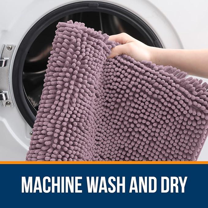 OLANLY Bathroom Rugs 24x16, Extra Soft Absorbent Chenille Bath Rugs, Rubber Backing Quick Dry, Machine Washable Bath Mats for Bathroom Floor, Tub and Shower, Home Decor Accessories, Deep Plum - ModernBath