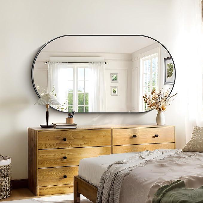 Bathroom Mirrors, 30" x55" Black Mirrors, Oval Vanity Mirrors, Metal Framed Wall Mounted Mirrors, Vertical/Horizontal Mirror for Bathroom Bedroom Entryway Living Room - ModernBath