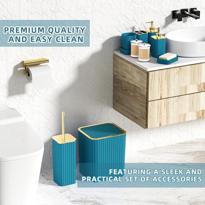 XLHOMO Bathroom Accessory Set - 25PC Teal Bathroom Set, Bathroom Set with Shower Curtain and Rugs, Bathroom Accessories Set, Shower Curtain Set, Trash Can & Soap Dispenser - ModernBath