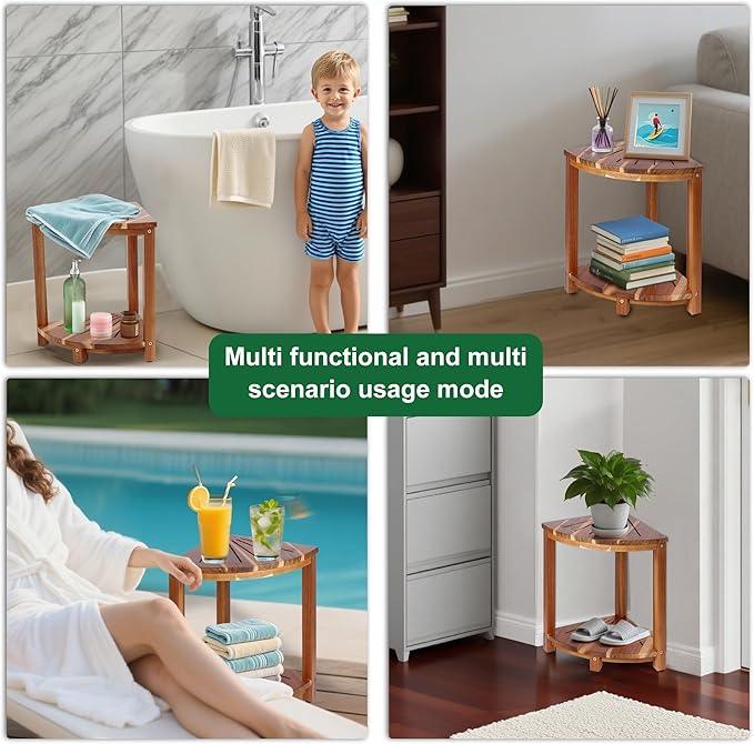 Bathroom Corner Shower Stool with Storage Shelf, Shower Feet Stool, Non-Slip Adjustable Feet Drain Holes, for Shaving Legs, SpacemSaving Shower Bench with Storage for Small Spaces - ModernBath