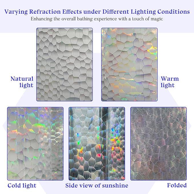 Mrs Awesome Holographic Shower Curtain Liner with 3 Magnets for Bathroom, Waterproof Clear Water Cube Plastic Iridescent Shower Curtain Sparkly, Glitter PEVA Liner 72 x 72 inches - ModernBath