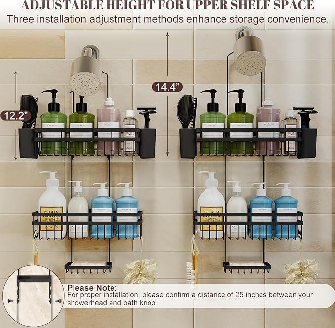 STAHLHEART Shower Caddy Hanging for Bathroom Organizers and Storage,3 Tier Adjustable Anti-Swing Shower Organizer Hanging with Heavy-Duty Suction Cups, Damage-Free Rustproof (Black) - ModernBath