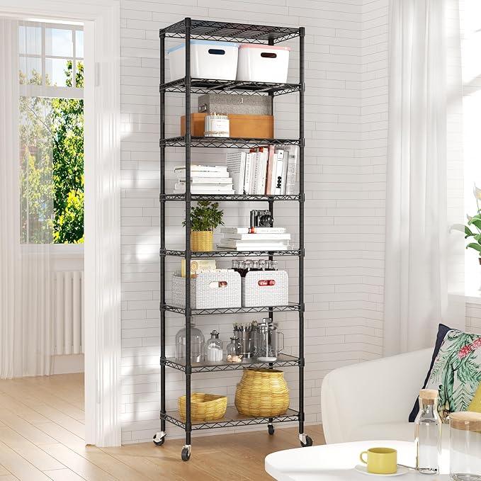 SINGAYE 8 Tier Shelf Organizer Storage Metal Shelves Garage Wire Shelving Unit Pantry Rack Adjustable Standing Storage for Kitchen Closet Laundry Bathroom Pantry 12" D x 22" W x 74" H Black - ModernBath