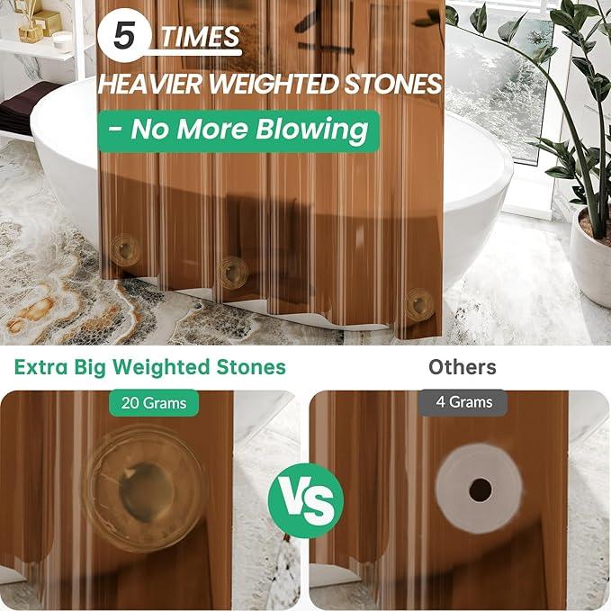 AmazerBath Premium EVA Shower Curtain Amber, Luxury Clear Brown Jelly-Like Soft Waterproof Shower Curtain with 3 Weighted Stones and 12 Grommets, Recyclable Packaging - ModernBath