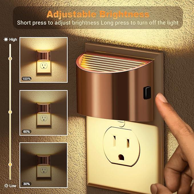 JandCase LED Night Lights Plug into Wall, 2 Pack Rose Gold Modern Night Lights, Dusk to Dawn Sensor Nightlight,0-100LM Brightness Adjustable, 3000K Soft White - ModernBath