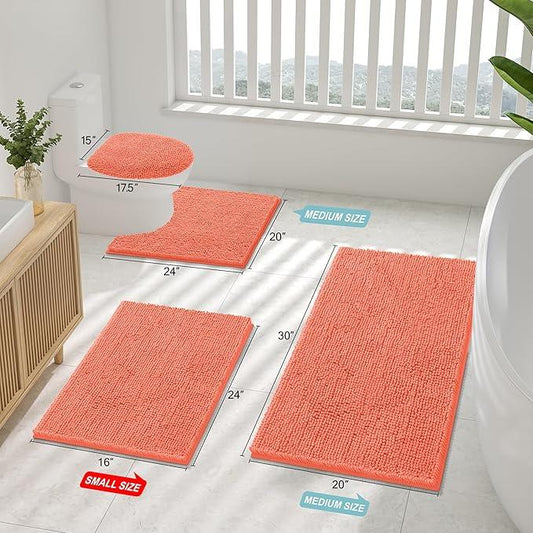 Smiry Luxury Chenille Bathroom Rugs 36x24, Extra Soft and Absorbent Shaggy Bath Mat, Machine Washable, Non-Slip Plush Carpet Runner for Tub, Shower, and Floor, Home Decor Accessories, Coral - ModernBath