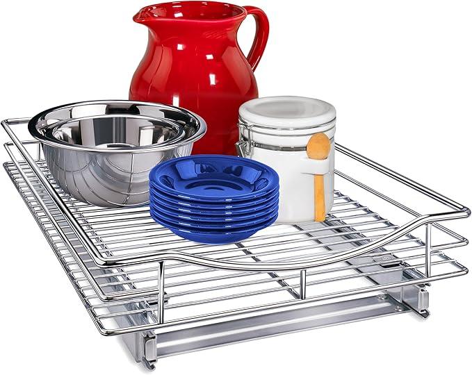 LYNK PROFESSIONAL® Pull Out Cabinet Organizer, 14" x 18" Slide Out Drawers for Kitchen Cabinets - Sliding Pull-Out Pantry Shelves – Home Shelf Organizers - Lifetime Ltd. Warranty, Chrome - ModernBath