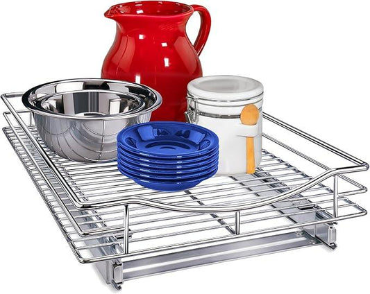 LYNK PROFESSIONAL® Pull Out Cabinet Organizer, 14" x 18" Slide Out Drawers for Kitchen Cabinets - Sliding Pull-Out Pantry Shelves – Home Shelf Organizers - Lifetime Ltd. Warranty, Chrome - ModernBath