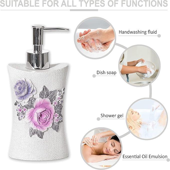 Zahari Home 4pc Michelle Bathroom Accessories Sets Lotion Pump, Tumbler, Tooth Brush Holder and Soap Dish Unique Design Floral Bathroom Set - ModernBath