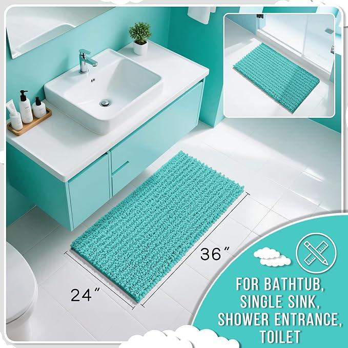 Yimobra Large Bathroom Rugs Non Slip Washable 36x24 Inch - Ultra Soft Absorbent Chenille Bath Mat, Quick Dry Shaggy Floor Carpet for Tub Shower, Lake Blue Home Decor Accessories - ModernBath