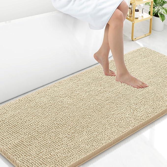 Arotive Bathroom Rugs 59x24, Extra Soft Absorbent Shaggy Chenille Bath Rugs, Machine Washable Rubber Backing Non-Slip Bath Mats for Bathroom Floor Tub and Shower, Home Decor Accessories, Beige - ModernBath