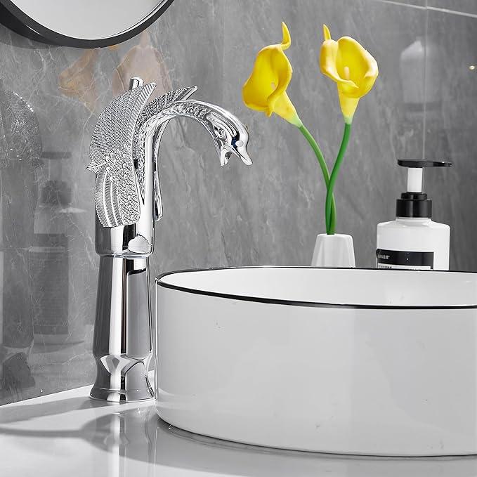 GGStudy Chrome Swan Shape Single Handle One Hole Bathroom Vessel Sink Faucet Deck Mount Lavatory Sink Faucet - ModernBath