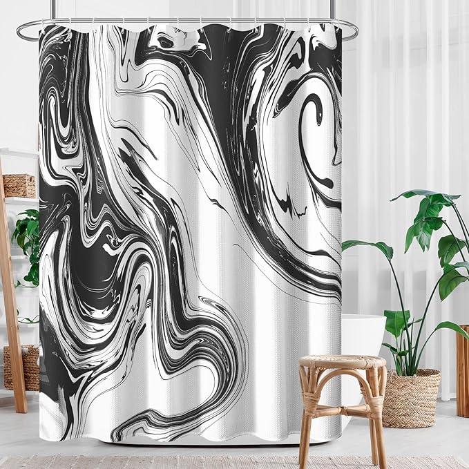 Culudea Marble Vintage Retro Shower Curtain Set, Aqua Gray Abstract Bathroom Window Waffle Cloth Waterproof Shower Curtain Set for Bathroom Decor - ModernBath