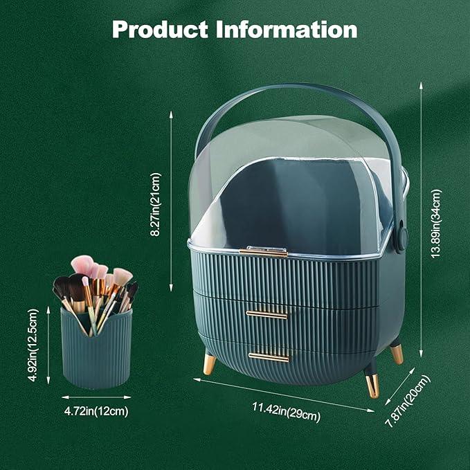 Ergocar Cosmetics Organizer Make Up Case Dustproof Cosmetic Storage Box, Cosmetics Skin Care Products Multi-Function Jewelry Organizer Case - green-1 - ModernBath