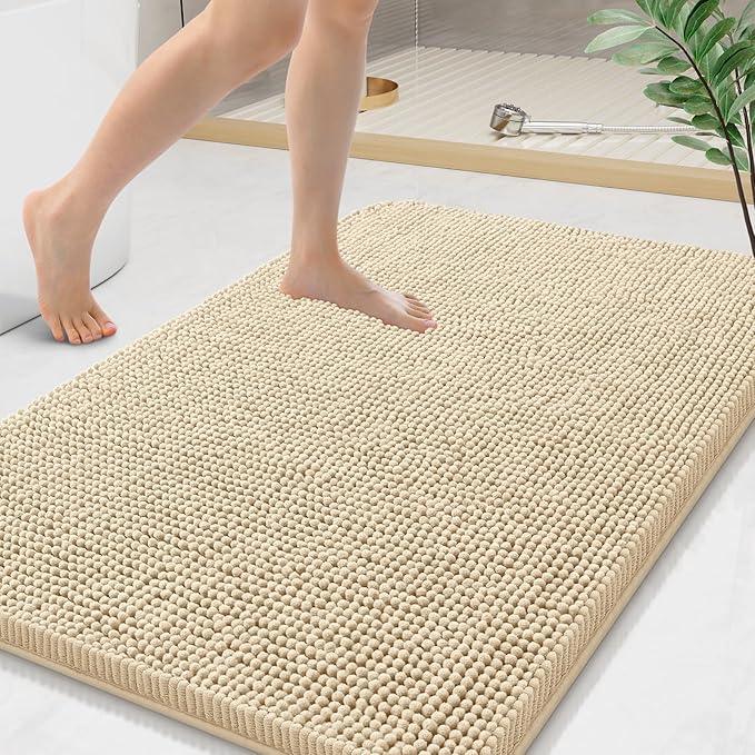 Arotive Bathroom Rugs 44x24, Extra Soft Absorbent Shaggy Chenille Bath Rugs, Machine Washable Rubber Backing Non-Slip Bath Mats for Bathroom Floor Tub and Shower, Home Decor Accessories, Beige - ModernBath