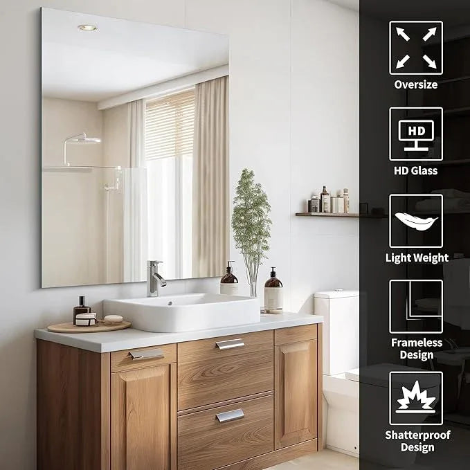 CILIBER Frameless Rectangle Mirror, 36x48 Inch Large Bathroom Mirrors for Wall Over Sink, Upgraded Shatterproof Vanity Mirror with Polished Edge for Bathroom,Bedroom,Living Room and Entryway - ModernBath