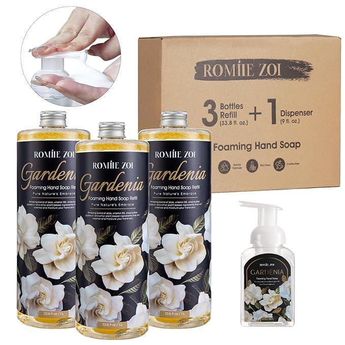 ROMIIE ZOI Hand Soap Refills Foaming, Gardenia Scent Natural Plant Moisturizing Foam Soap Refills with Dispenser 1 L/ 33.8 FL OZ(Pack of 3) - ModernBath