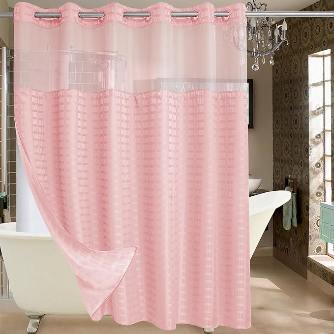 Conbo Mio Extra Wide No Hook Shower Curtain with Snap in Liner Set, 108" x 74" Hotel Luxury Pink Shower Curtains for Bathroom with See Through Top Window, Waterproof, Washable 108W x 74H - ModernBath