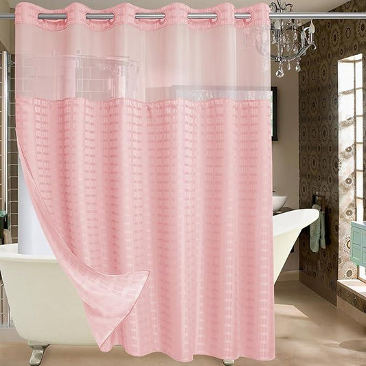 Conbo Mio Extra Wide No Hook Shower Curtain with Snap in Liner Set, 108" x 74" Hotel Luxury Pink Shower Curtains for Bathroom with See Through Top Window, Waterproof, Washable 108W x 74H - ModernBath