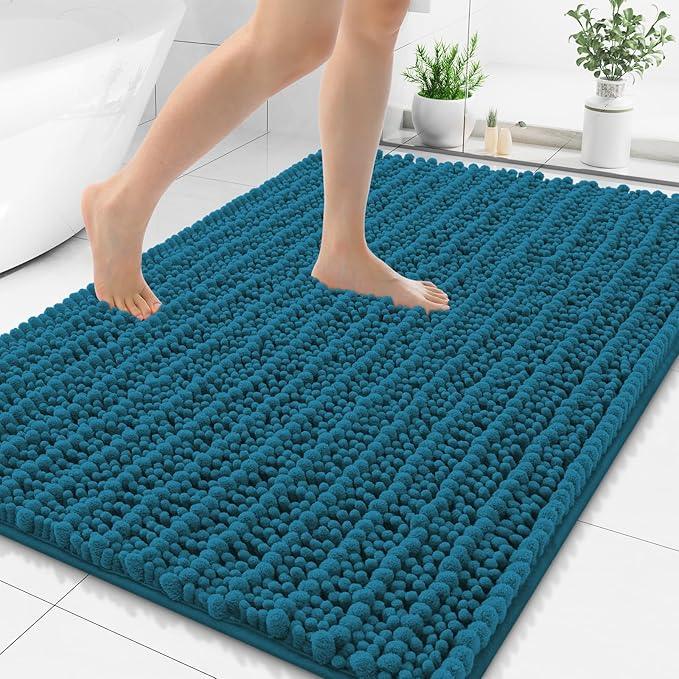 Smiry Bathroom Rugs Mat 48x32, Extra Soft Absorbent Chenille Bath Rugs, Non Slip Rubber Backing Machine Washable Quick Dry Bath Mats for Bathroom Floor, Tub, Shower, Home Accessories, Peacock Blue - ModernBath