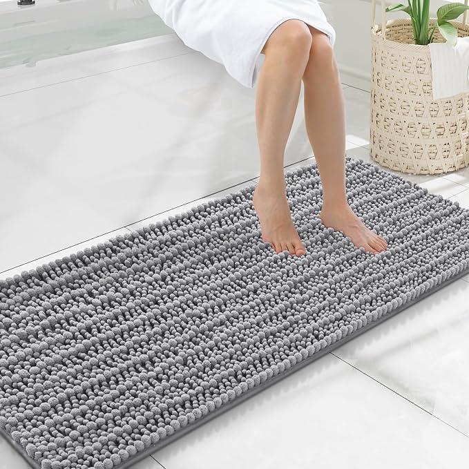 Smiry Bathroom Rugs Mat 47x20, Extra Soft Absorbent Chenille Bath Rugs, Non Slip Rubber Backing Machine Washable Quick Dry Bath Mats for Bathroom Floor, Tub, Shower, Home Decor Accessories, Grey - ModernBath