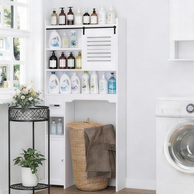 Coolfat Over The Toilet Storage Cabinet, Bathroom Storage Cabinet Organizer, Above Toilet Rack with Door and Adjustable Shelves, Space Saver for Restroom, Laundry (White Right Side) - ModernBath