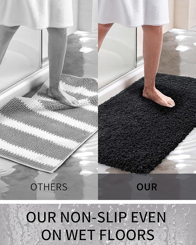 Ruggnovea Bathroom Rugs Non Slip Washable 32x20, Ultra Soft Thick Shaggy Absorbent Bath Mats, High Density Foam Latex Non Slip Backing Bath Rugs, Microfiber Bath Mats for Bathroom Floor&Sink,Black - ModernBath