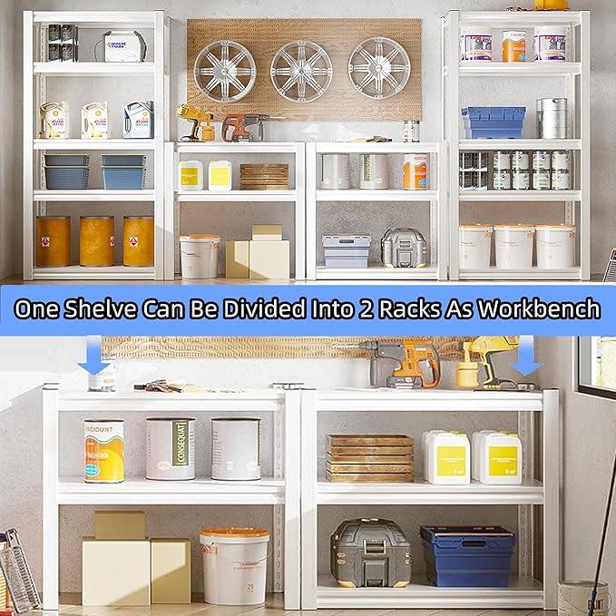 5 Tier Metal Storage Shelves Adjustable Garage Shelving, Heavy Duty Industrial Utility Rack Organization for Kitchen, Pantry, Closet, Garage, Office (White) - ModernBath
