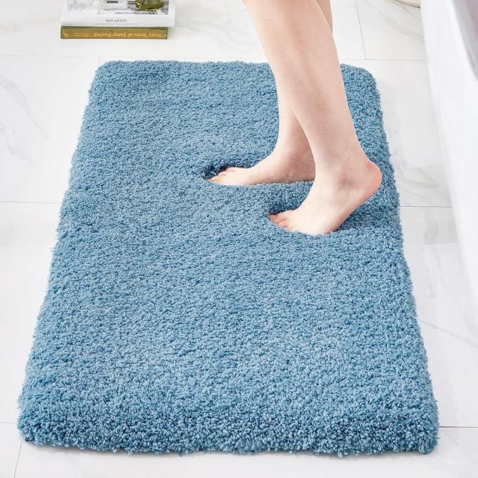 Ruggnovea Bathroom Rugs Non Slip Washable 59x24, Ultra Soft Thick Shaggy Absorbent Bath Mats, High Density Foam Latex Non Slip Backing Bath Rugs, Microfiber Bath Mats for Bathroom Floor&Sink,Blue - ModernBath
