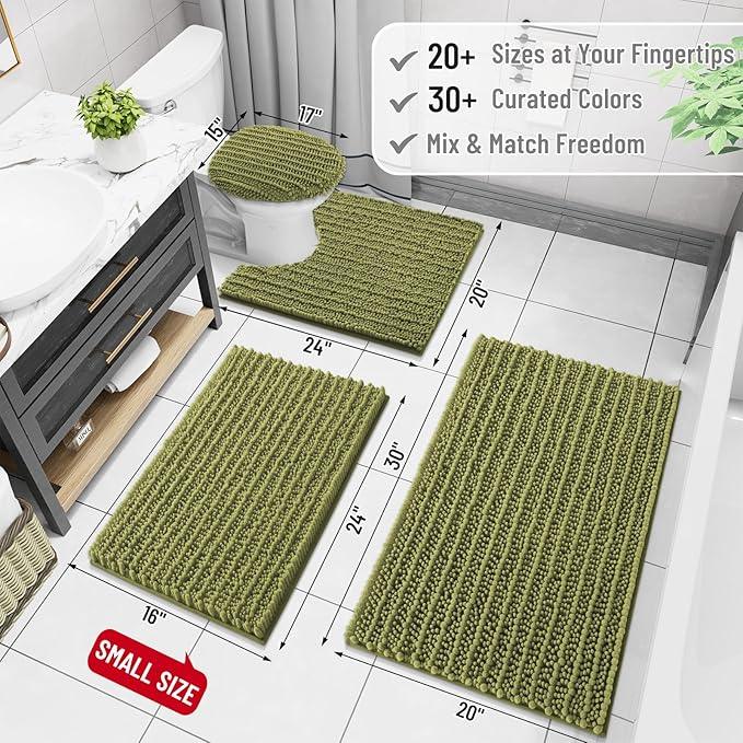 Arotive Luxury Chenille Bathroom Rug Mat, Extra Soft Thick Absorbent Shaggy Bath Rugs, Non-Slip Machine Wash Dry, Plush Bath Mats for Bathroom, Shower and Tub, 30x20, Willow Green - ModernBath
