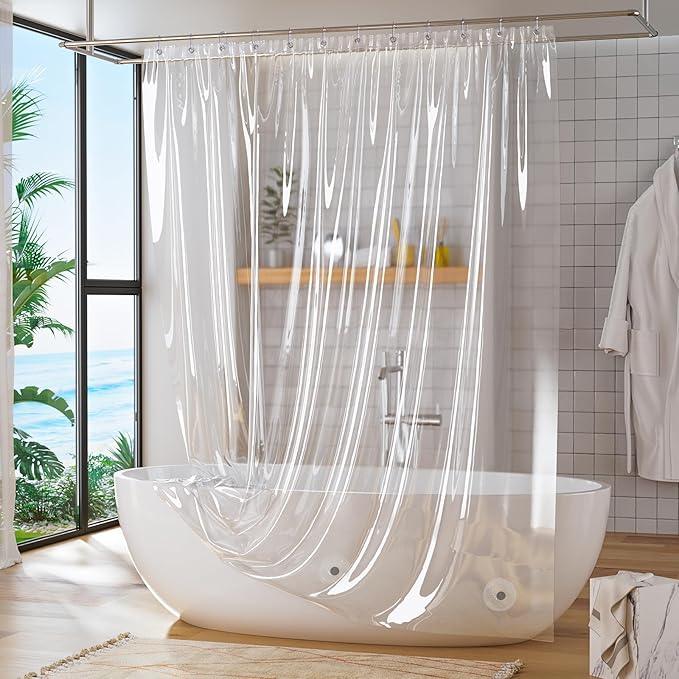 Titanker Short Shower Curtain Liner 72x65, Clear PEVA Shower Liner Lightweight Waterproof Shower Curtains for Bathroom with Magnets and Rustproof Grommet Holes - ModernBath