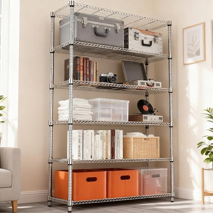 6 Tiers Shelf 2100 lbs Steel Storage Shelving Utility Shelving Unit Steel Organizer Wire Rack for Home,Kitchen,Office,Garage Chrome 17.7" D x 47.2" W x 82.4" H - ModernBath