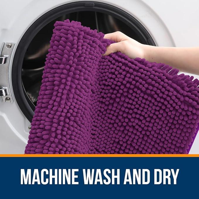OLANLY Bathroom Rugs 24x16, Extra Soft Absorbent Chenille Bath Rugs, Rubber Backing Quick Dry, Machine Washable Bath Mats for Bathroom Floor, Tub and Shower, Home Decor Accessories, Purple - ModernBath