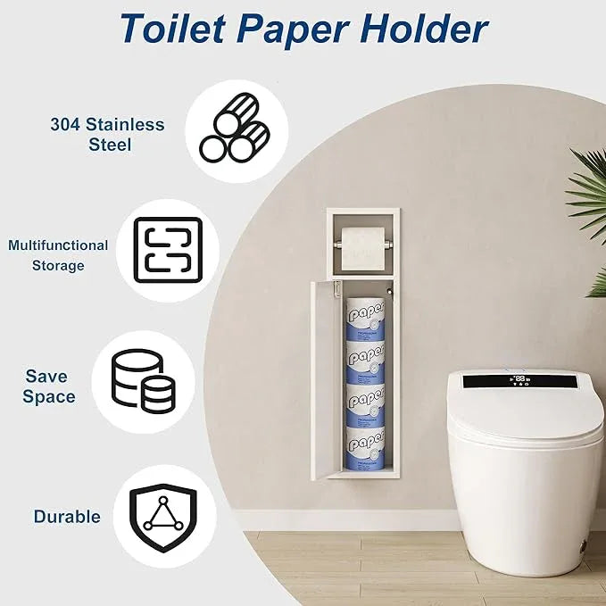 Neodrain Recessed Toilet Paper Holder, in Wall Toilet Paper Holder, 304 Stainless Steel Tissue Paper Holder with Dispense and Storage for Bathroom, White - ModernBath