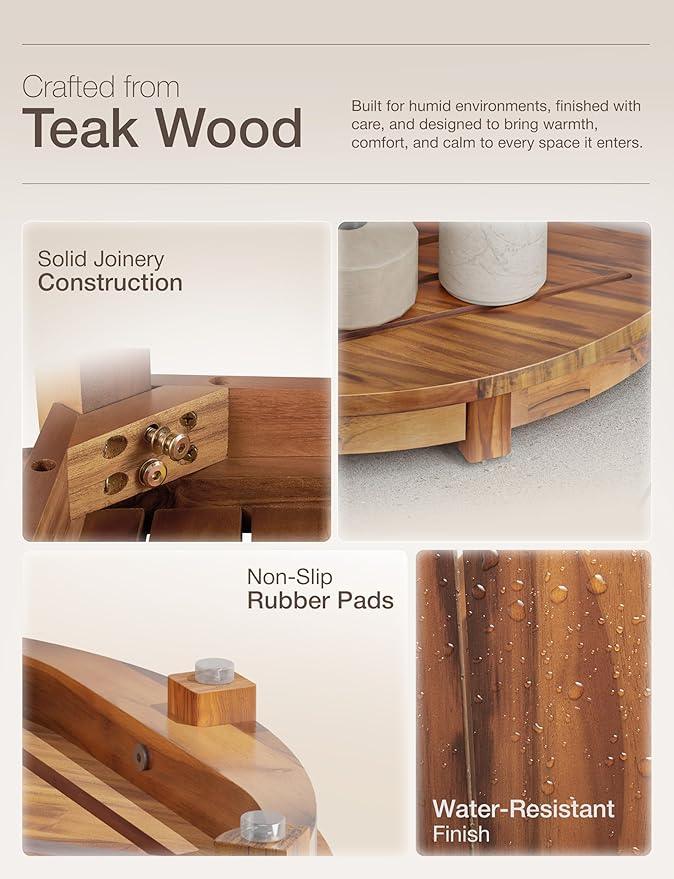HOLANA 18" Teak Corner Shower Stool for Inside Shower – Teak Corner Shower Bench with Storage Shelf – Shower Foot Rest and Shower Stool for Shaving Legs – Compact Teak Shower Stool for Indoor Use - ModernBath