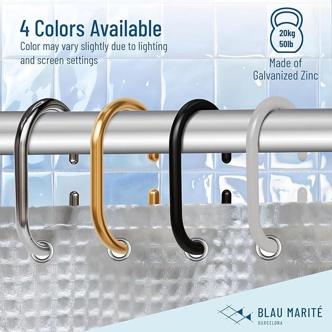Blau Marité 12 Metal Shower Curtain Hooks, Rust-Proof Decorative C-Shaped Curtain Hooks for Bathroom, Black Shower Curtain Rings, Fits Rods Up to 1 Inch (C, Black) - ModernBath