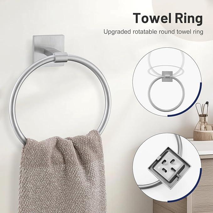 5 Pieces Bathroom Hardware Set, Brushed Nickel Towel Bar Set Includes 23.6” Towel Bar, Towel Ring Holder, Toilet Paper Holder and Two Towel Hooks, Bathroom Accessories Set SUS304 Wall Mounted - ModernBath