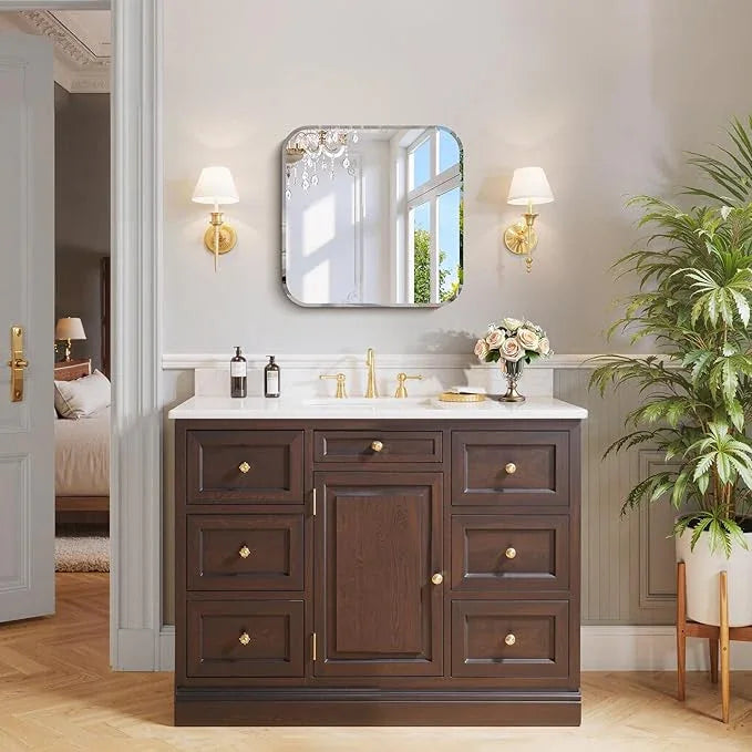 CILIBER Beveled Frameless Mirror, 18x18 Square Bathroom Mirror Rounded Corner, 18 inch Frameless Vanity Mirror, Shatterproof Lightweight Design Wall Mirror for Bedroom Living Room Entryway - ModernBath