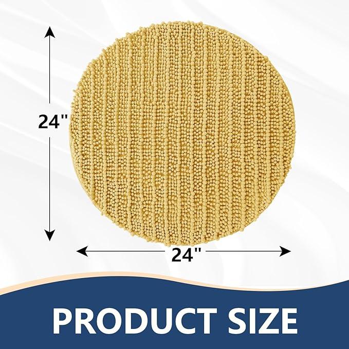 Arotive Luxury Round Chenille Bathroom Rug Mat, Extra Soft Thick Absorbent Shaggy Bath Rugs, Non-Slip Machine Wash Dry Plush Bath Mats for Bathroom, Shower and Tub, 24x24, Yellow - ModernBath