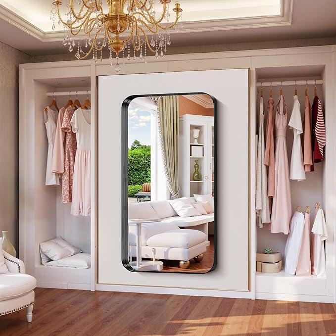 FORBATH 60x30 Inch Large Bathroom Mirror for Double Sinks, Brushed Black Deep Frame Wall Mirror with Rounded Corners, Anti-Rust Tempered Glass for Modern Farmhouse Vanity (Horizontal/Vertical) - ModernBath