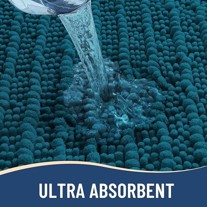 Arotive Luxury Chenille Bathroom Rug Mat, Extra Soft Thick Absorbent Shaggy Bath Rugs, Non-Slip Machine Wash Dry, Plush Bath Mats for Bathroom, Shower and Tub, 50x30, Peacock Blue - ModernBath