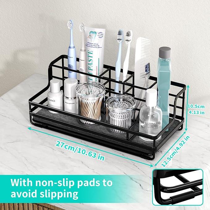 HapiRm Toothbrush Holders for Bathroom - 5 Partitions Bathroom Counter Organizer with Instant Drying Stone, Stainless Steel Countertop Storage Electric Toothbrush Toothpaste Holder - Black - ModernBath